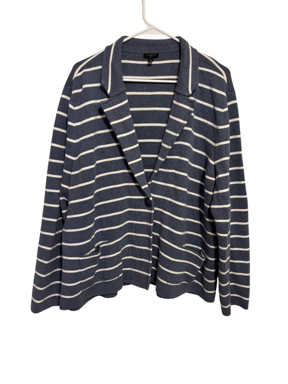 Talbots Womens Plus Size 3X Blue & White Striped Blazer Cardigan Cotton Blend